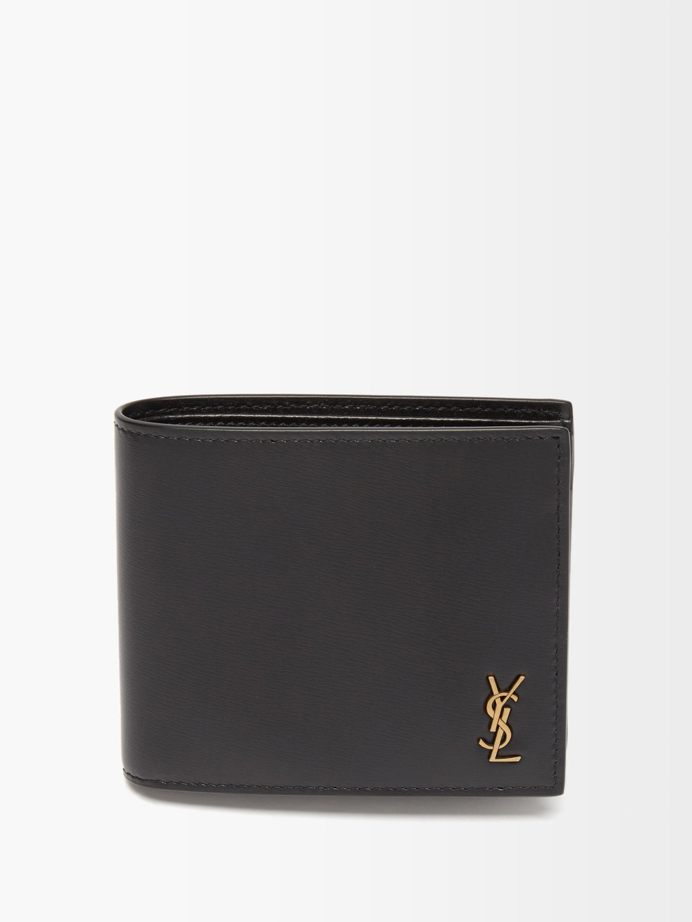 

Складной кожаный кошелек ysl с металлической пластинкой Saint Laurent, черный