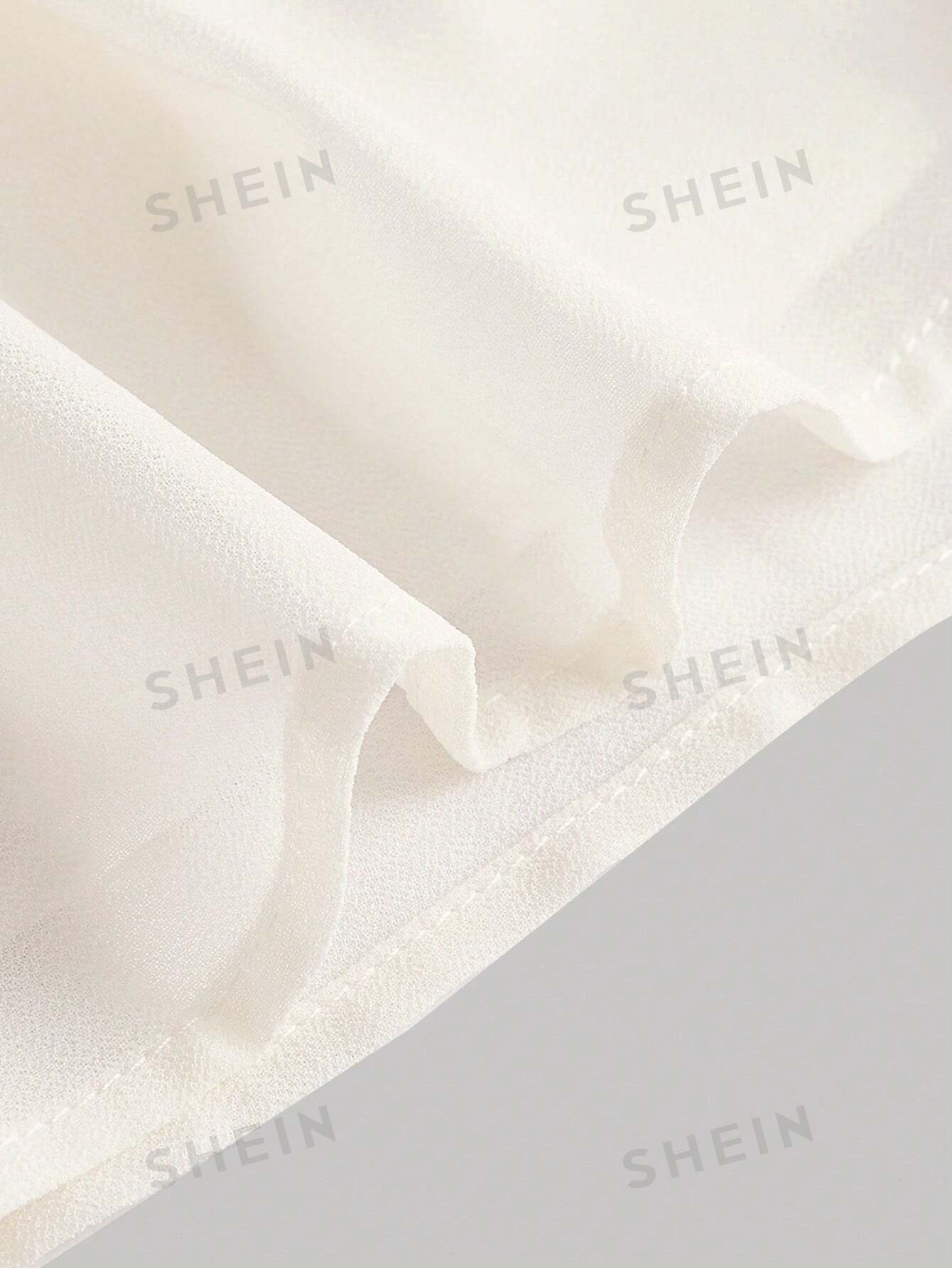 цена SHEIN MOD SHEIN MOD женская двухслойная мини-юбка с асимметричным подолом и рюшами и присборенной талией, бежевый