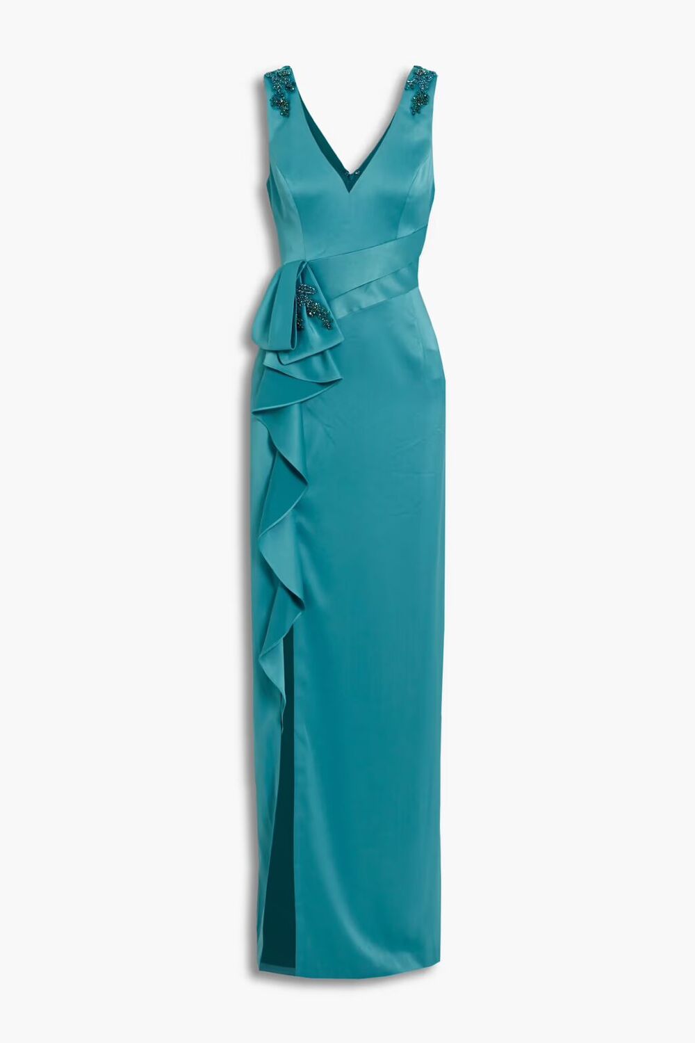 

Украшенное атласное платье Marchesa Notte, бирюзовый