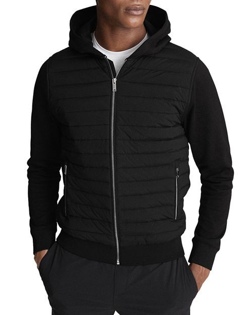 

Стеганое гибридное пальто Taylor Slim Fit Interlock с капюшоном REISS, цвет Black
