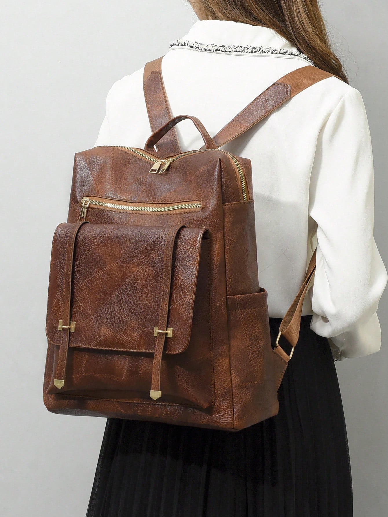 Модный простой рюкзак в деловом стиле, коричневый