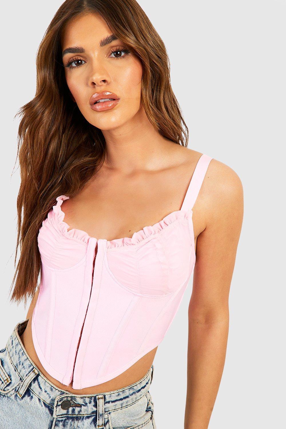 

Корсетный топ с рюшами и чашками Boohoo, розовый