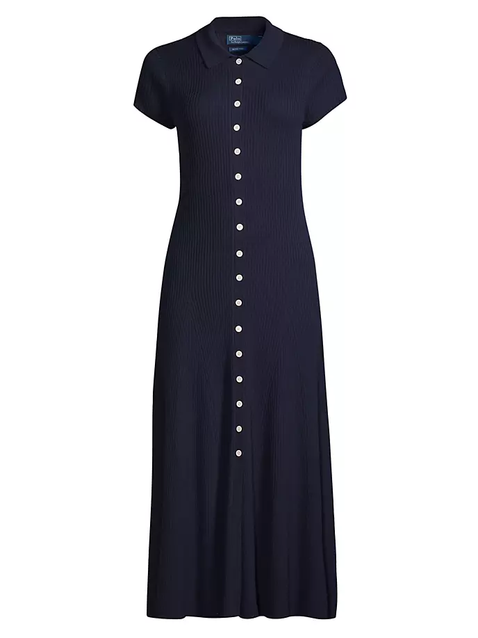 

Платье-поло миди ребристой вязки из мериносовой шерсти Polo Ralph Lauren, цвет hunter navy