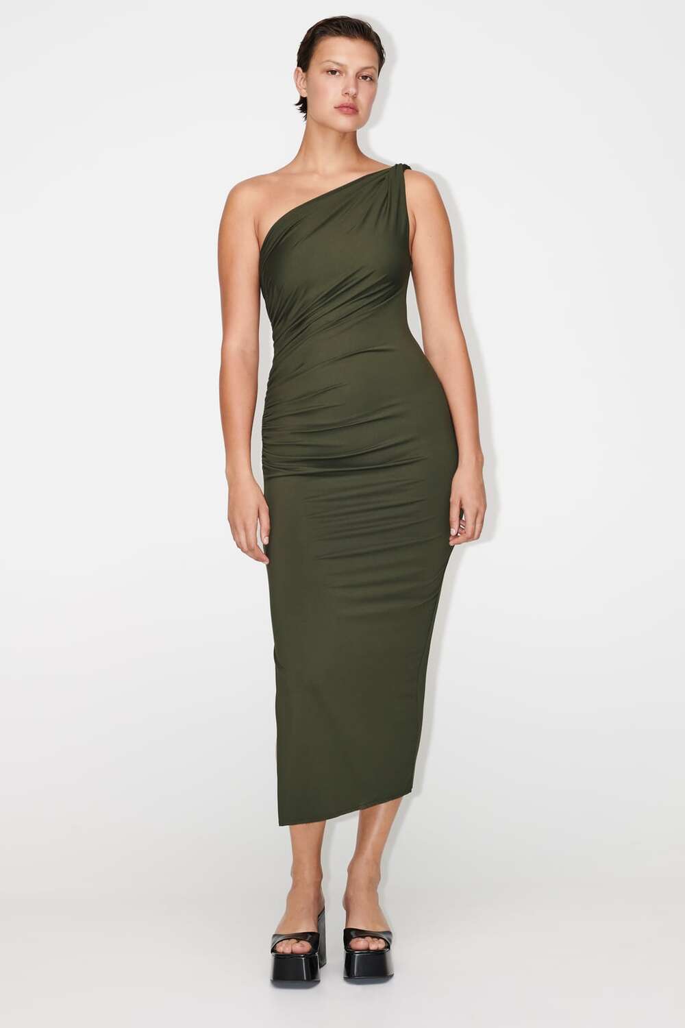 

Асимметричное платье с драпировкой ZARA, хаки