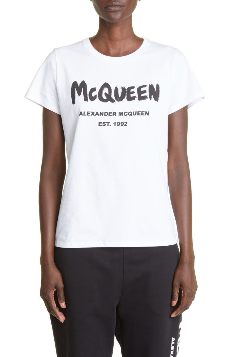 

Футболка с граффити и логотипом ALEXANDER MCQUEEN, белый/черный