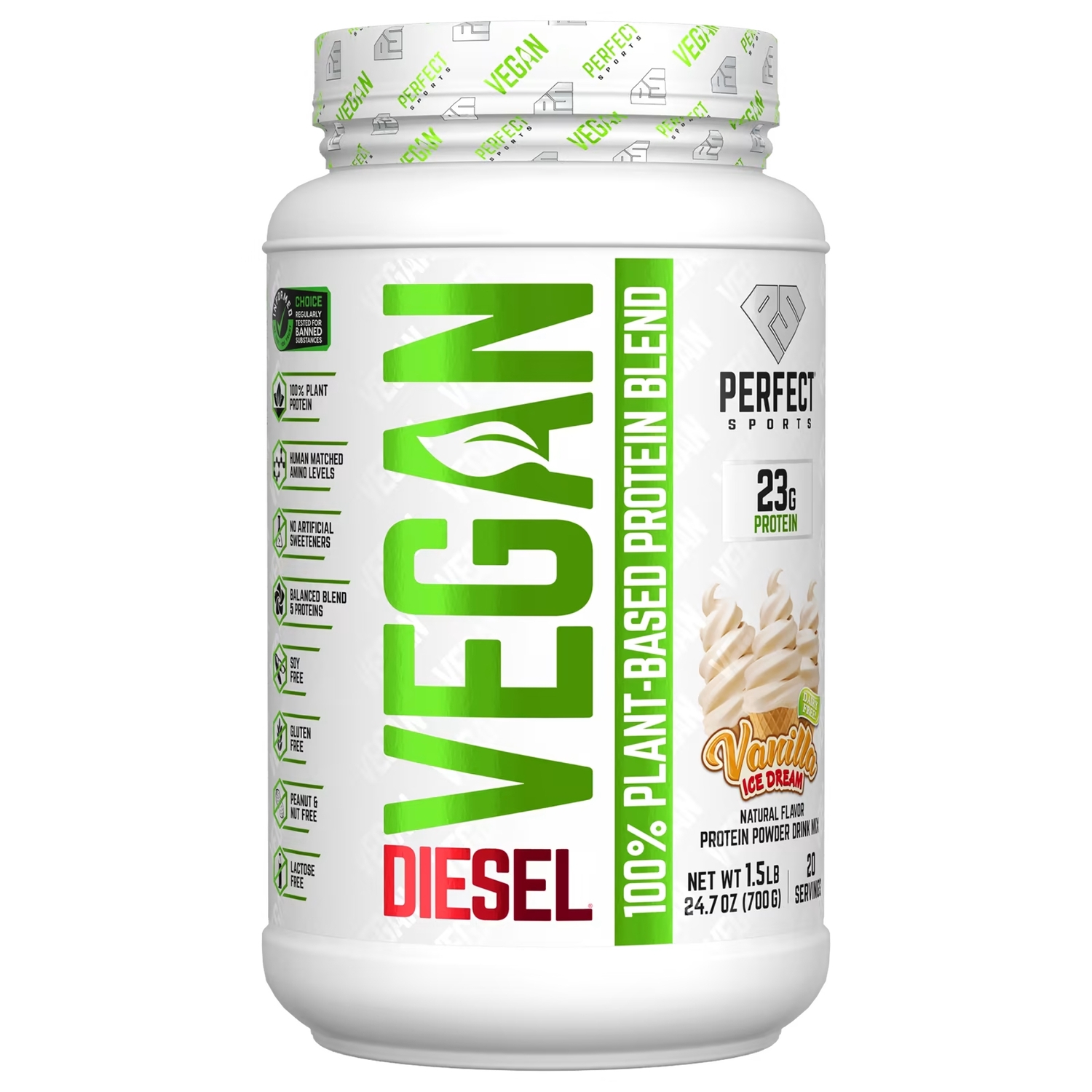 

Протеиновый порошок Perfect Sports Vegan Diesel 1 белковая смесь на растительной основе ванильное мороженое, 700г
