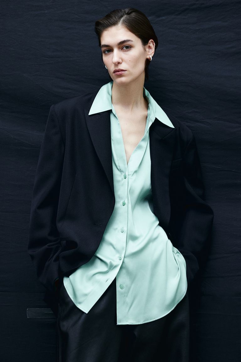 Блузка с v-образным вырезом H&M, зеленый блузка на пуговицах v образный вырез 54 fr 60 rus синий