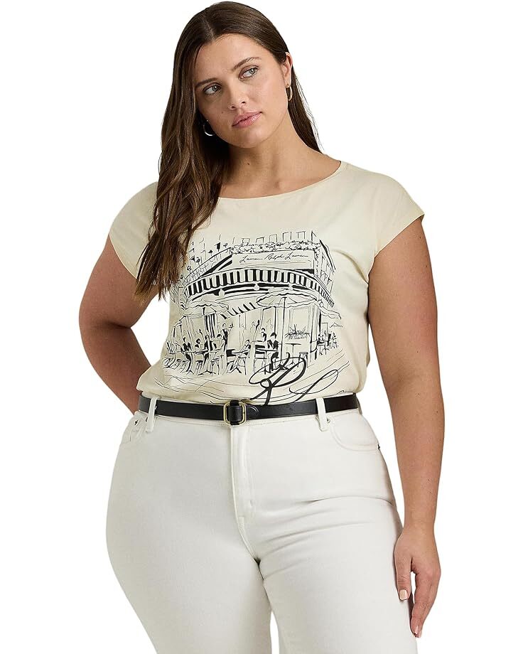 

Футболка LAUREN Ralph Lauren Plus-Size Graphic Jersey, цвет Mascarpone Cream/Black