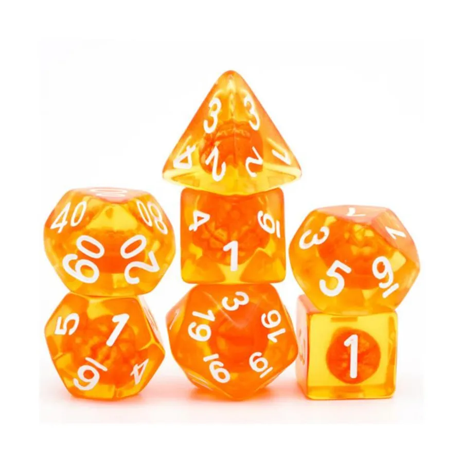 

Набор Poly Set — оранжевый мандарин с белым (7), Dice Sets - Resin/Acrylic - Red, Orange, Yellow, & Pink (Foam Brain Games)