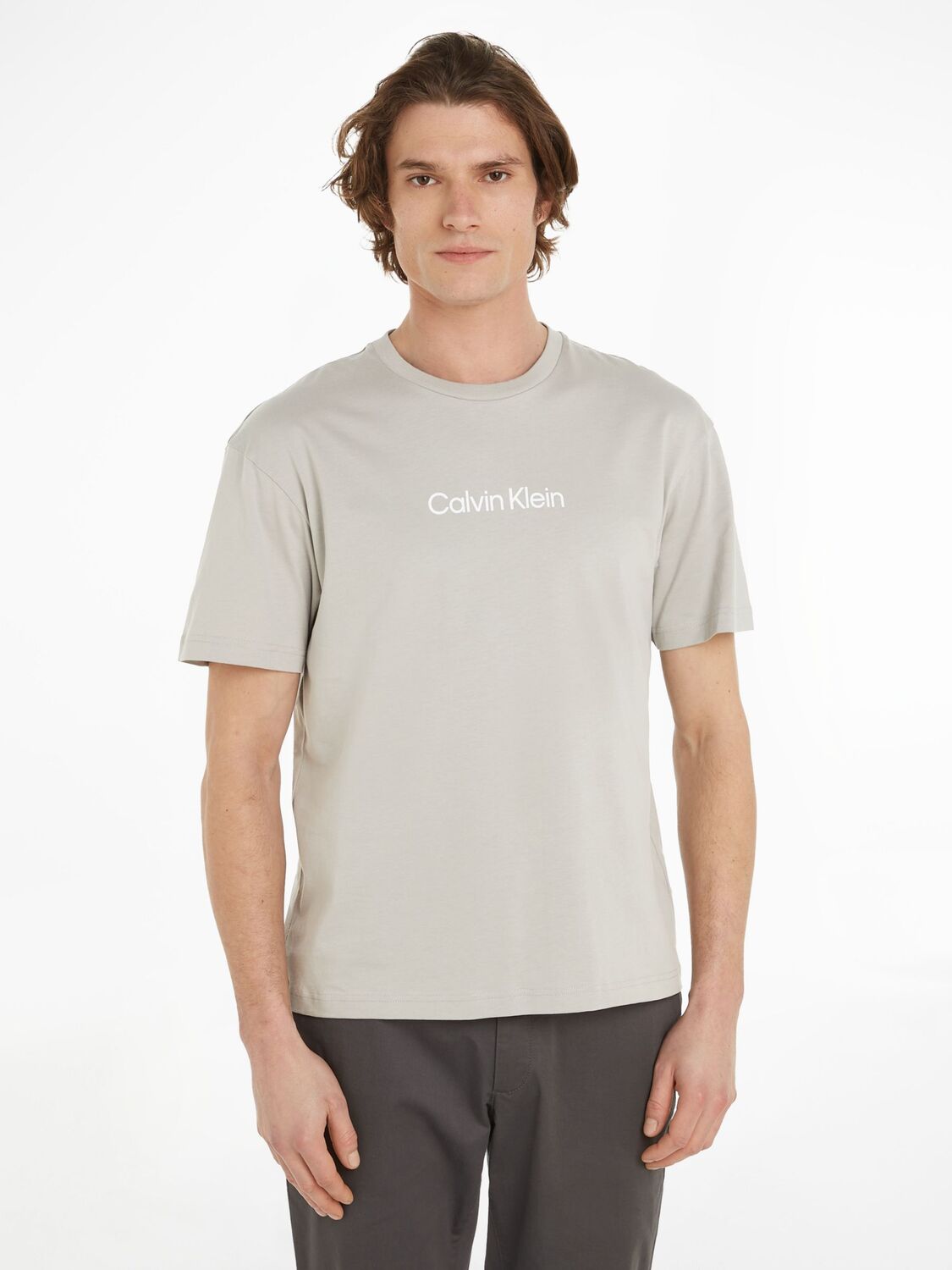 

Комфортная хлопковая футболка с логотипом Calvin Klein, призрачный серый