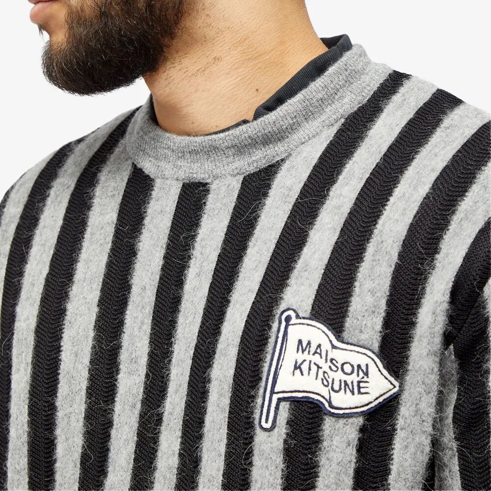 

Maison Kitsune Вязаный узор в полоску интарсии с логотипом, черный