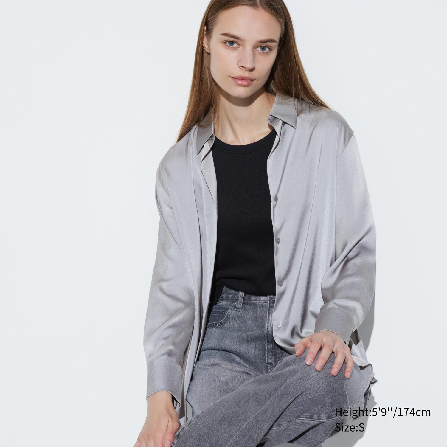 

Рубашка UNIQLO атласная, серый