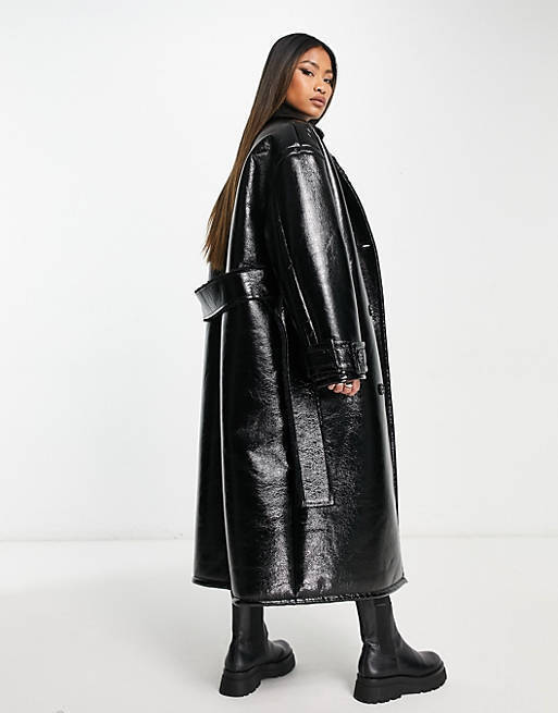 

Черный оверсайз-тренч из борга и винила ASOS DESIGN