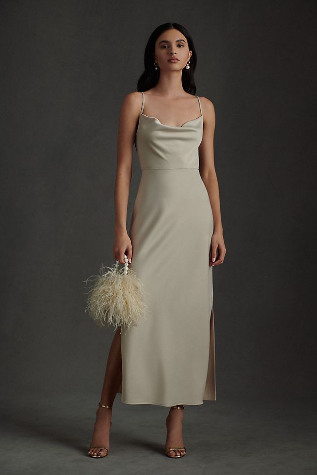 Платье-комбинация BHLDN Cali миди с воротником-хомутом, золотистый цена и фото