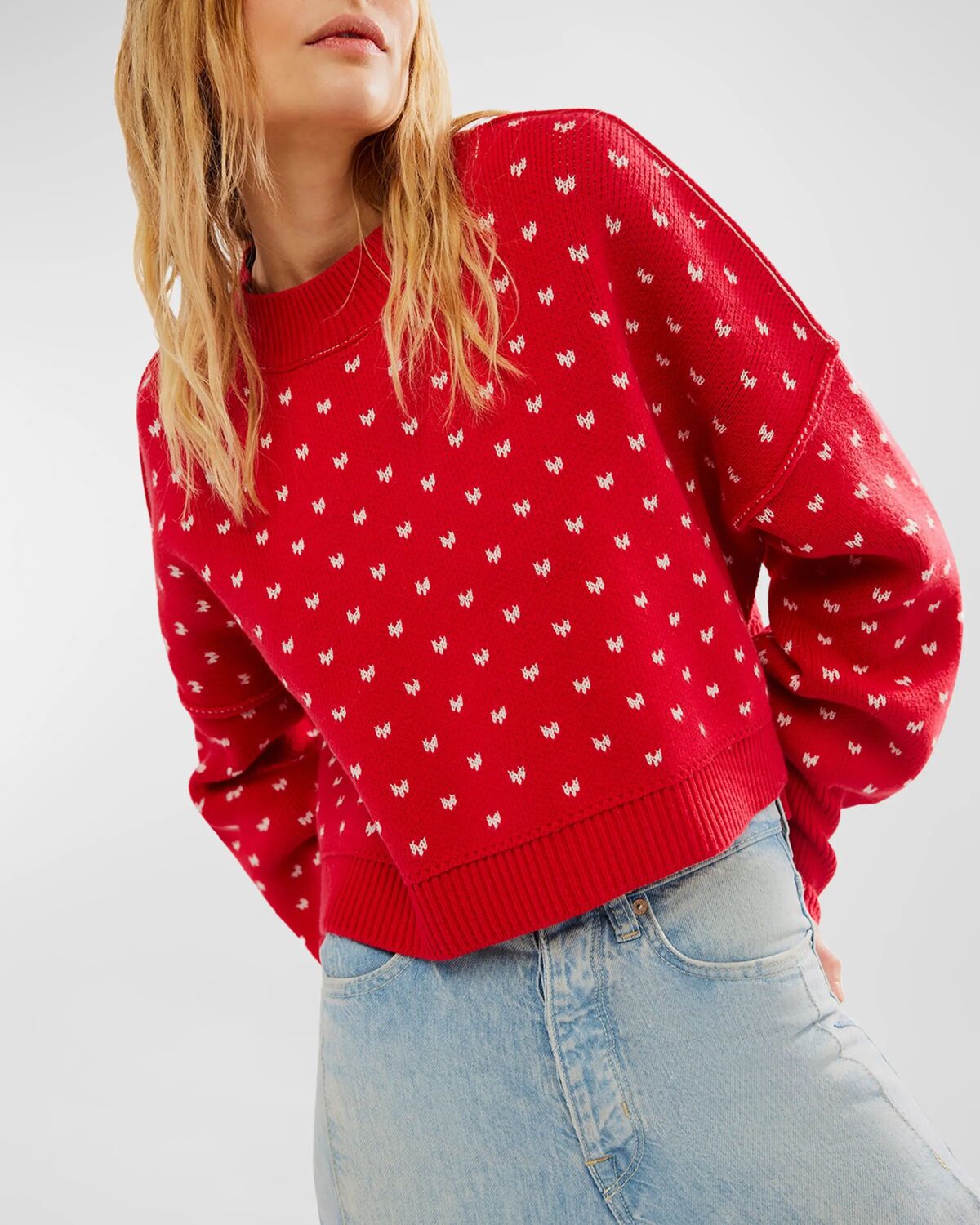 

Укороченный свитер с узором Easy Street Free People, цвет Cherry Cream Combo