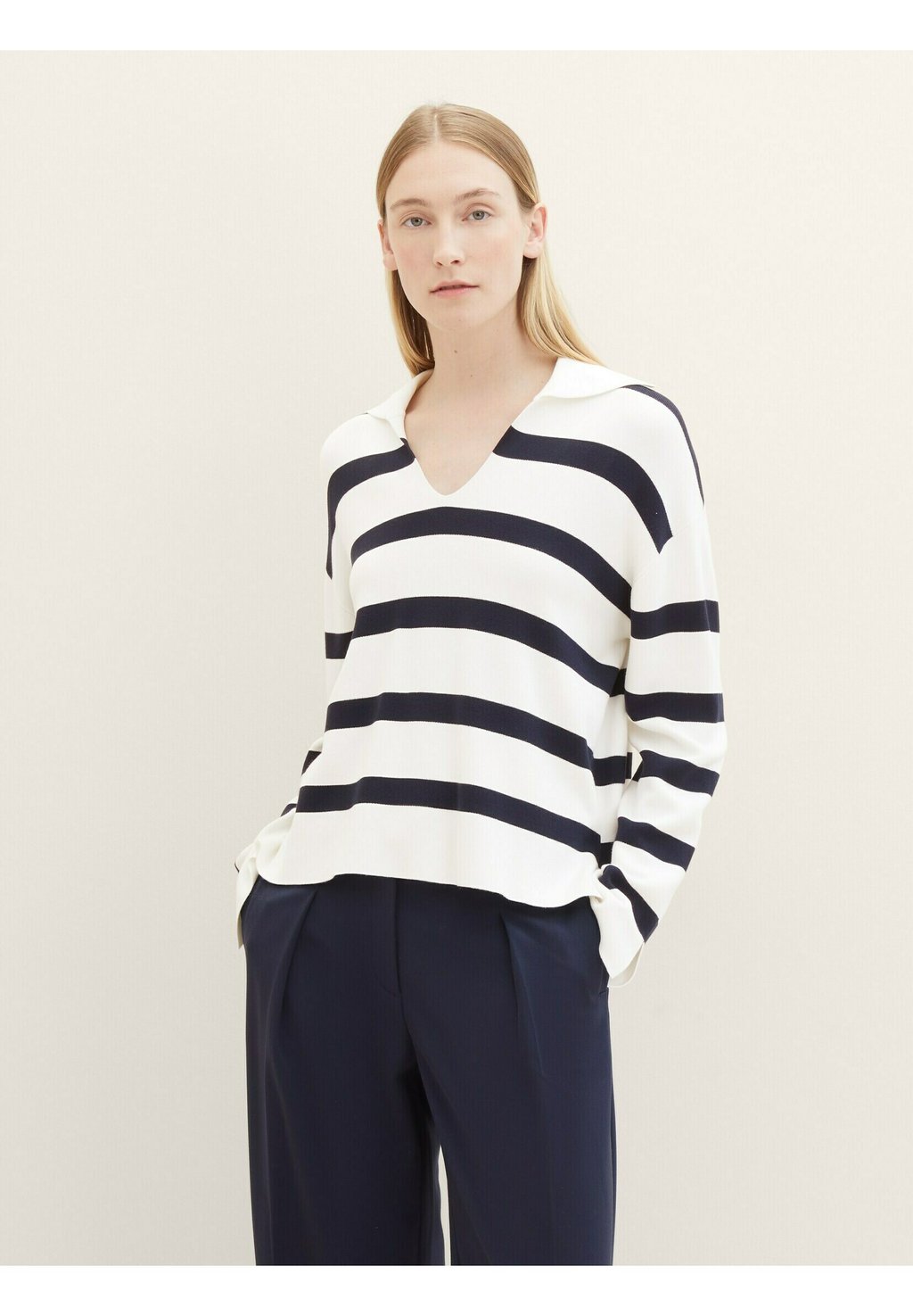 Вязаный свитер TOM TAILOR, цвет offwhite navy stripe knit цена и фото
