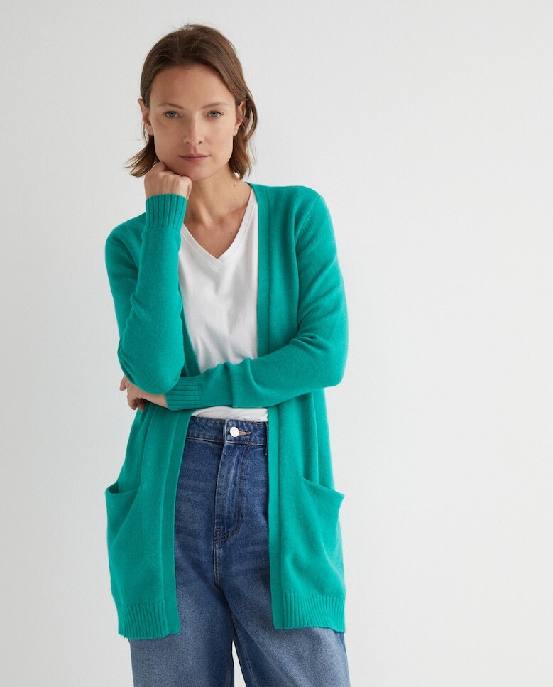 

Женский кардиган миди с длинным рукавом Vila, изумруд