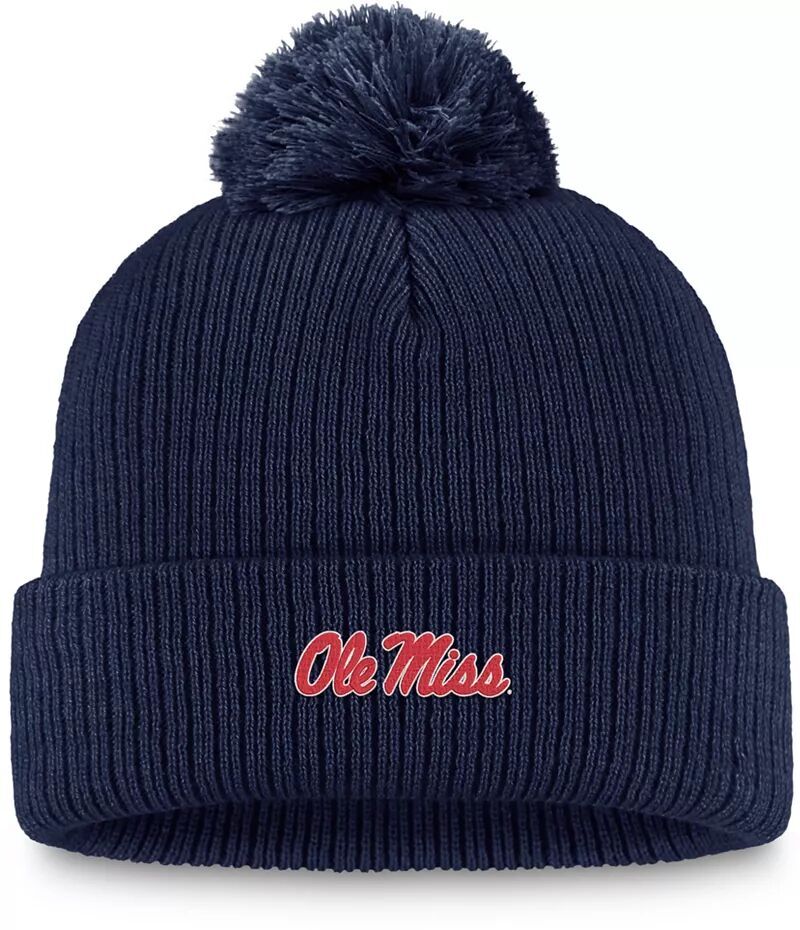 

Синяя вязаная шапка с манжетами и помпонами Top of the World Ole Miss Rebels