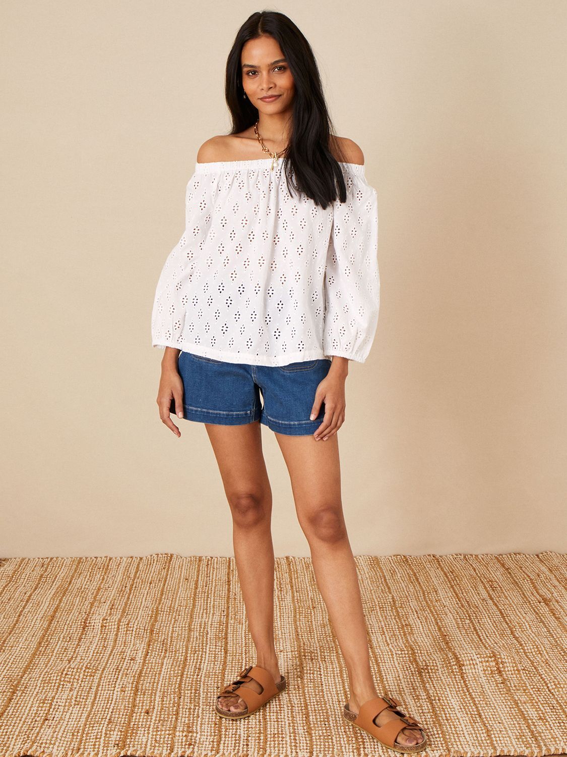 

Топ Monsoon Schiffley Broderie Bardot, Синий, Белый
