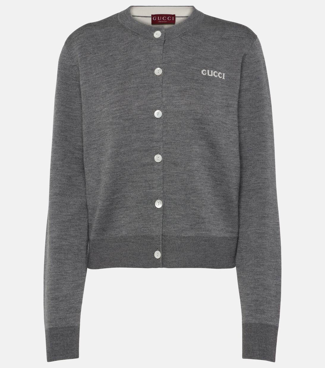 

Кардиган из смеси хлопка, шерсти и шелка Gucci, цвет grey melange/ivory