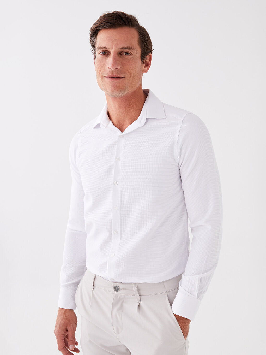 

Мужская рубашка Добби Slim Fit с длинным рукавом LCWAIKIKI Formal, буксе белый