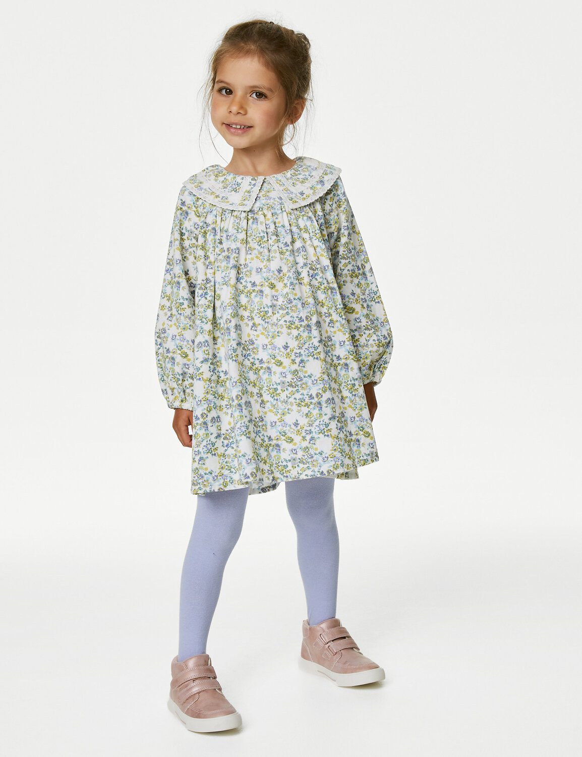 

Наряд из верха и низа с насыщенным хлопковым цветочным принтом (2–8 лет) Marks & Spencer, розовый микс