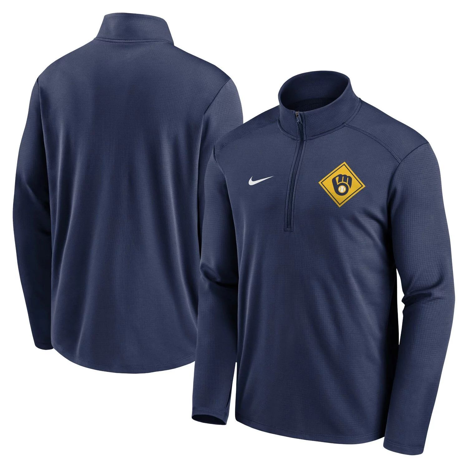 

Мужская темно-синяя футболка с молнией четверть четверти Milwaukee Brewers Diamond Icon Pacer Performance Nike, Синий