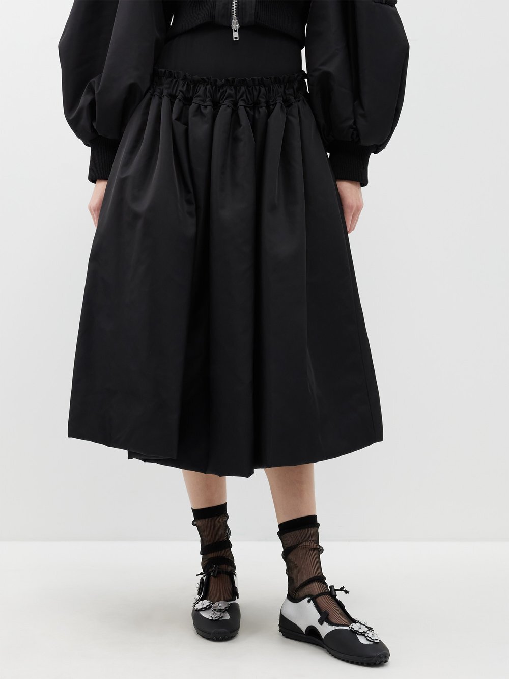 

Юбка миди из атласа-бомбера со сборками Simone Rocha, черный