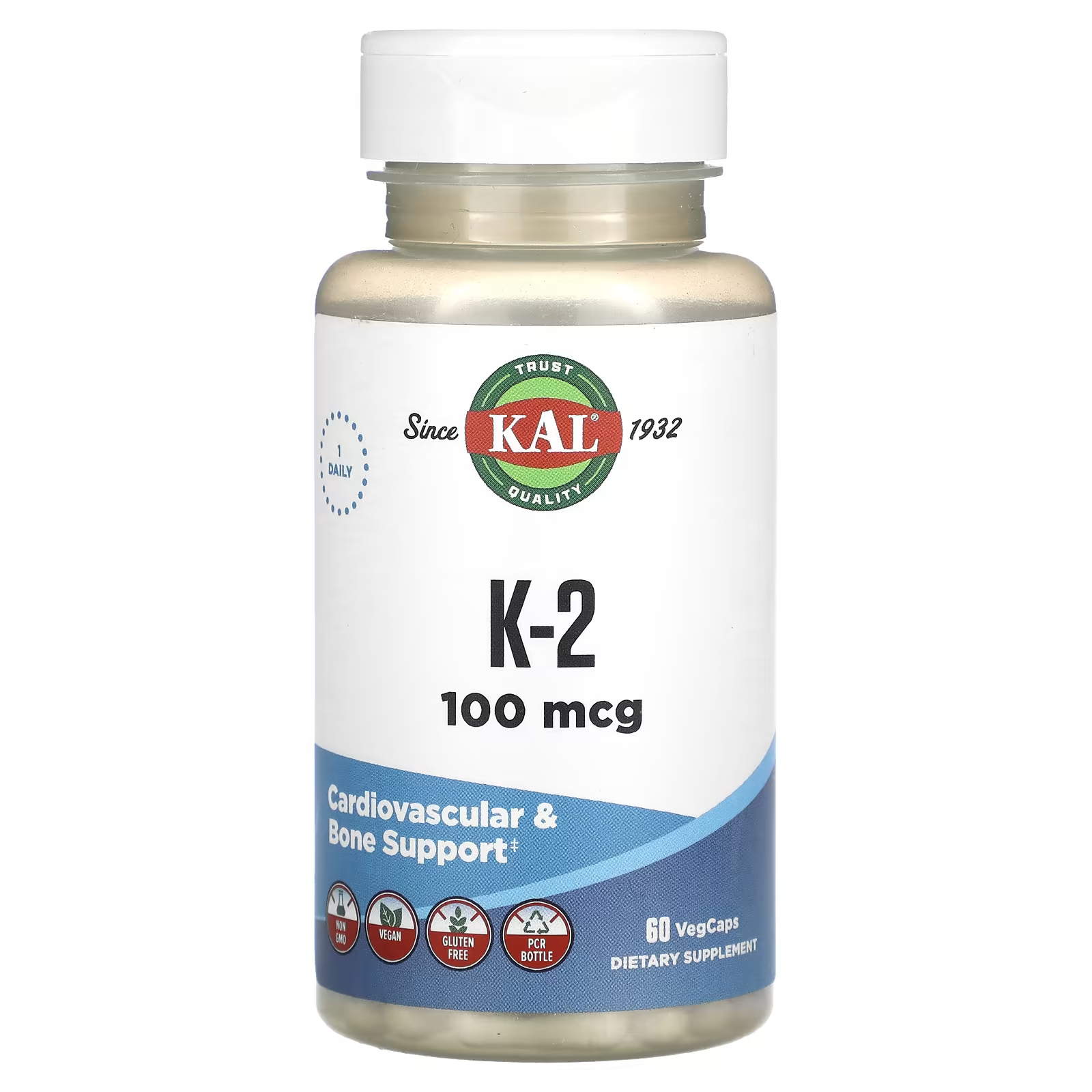 Витамин К KAL K-2 100 мкг, 60 капсул пищевая добавка kal d 3 k 2 малина 60 микротаблеток