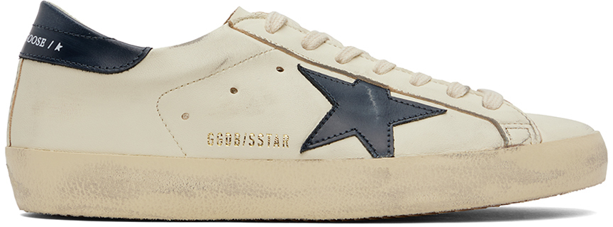 

Бежево-темно-синие классические кроссовки Super-Star Golden Goose