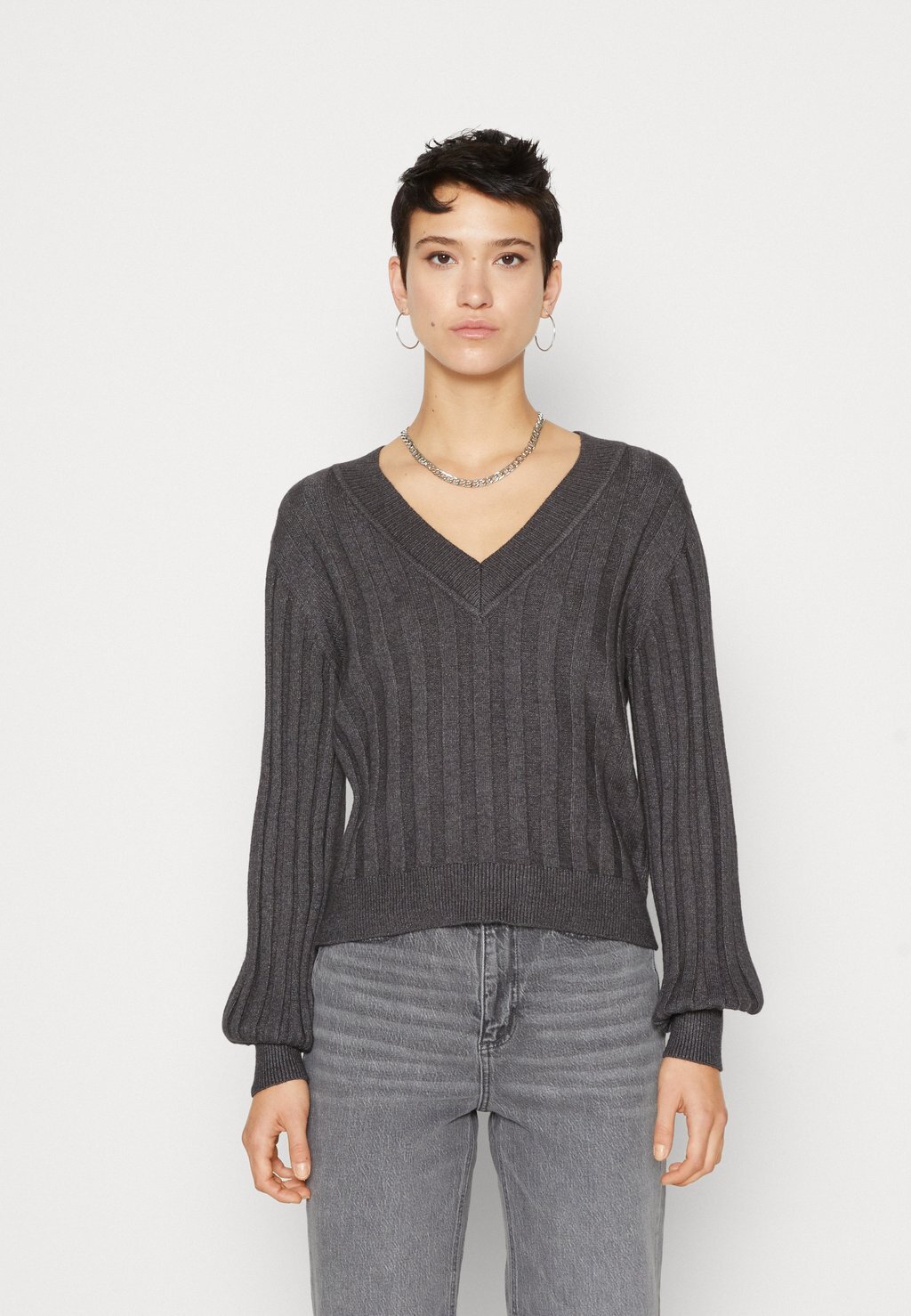 

Свитшот Object OBJALICE V NECK, цвет dark grey melange