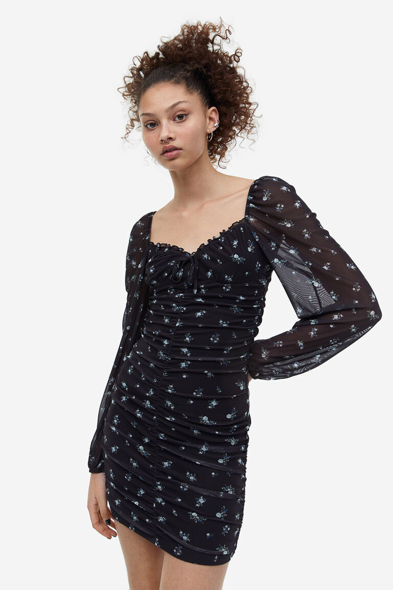 

Сетчатое платье со сборками H&M, черный