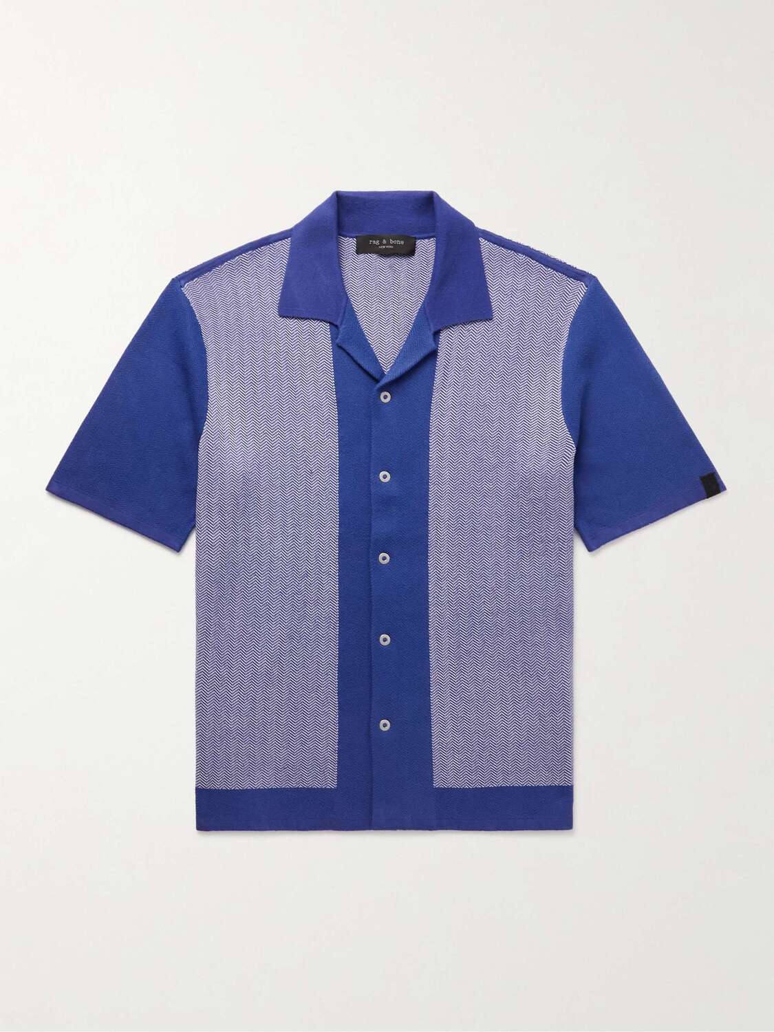 

Жаккардовая вязаная рубашка Avery Camp-Collar с узором "елочка" RAG & BONE, синий