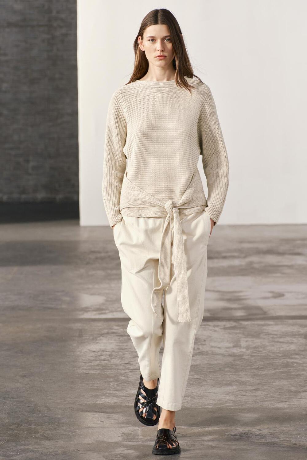 

Хлопковые брюки ZARA, экрю