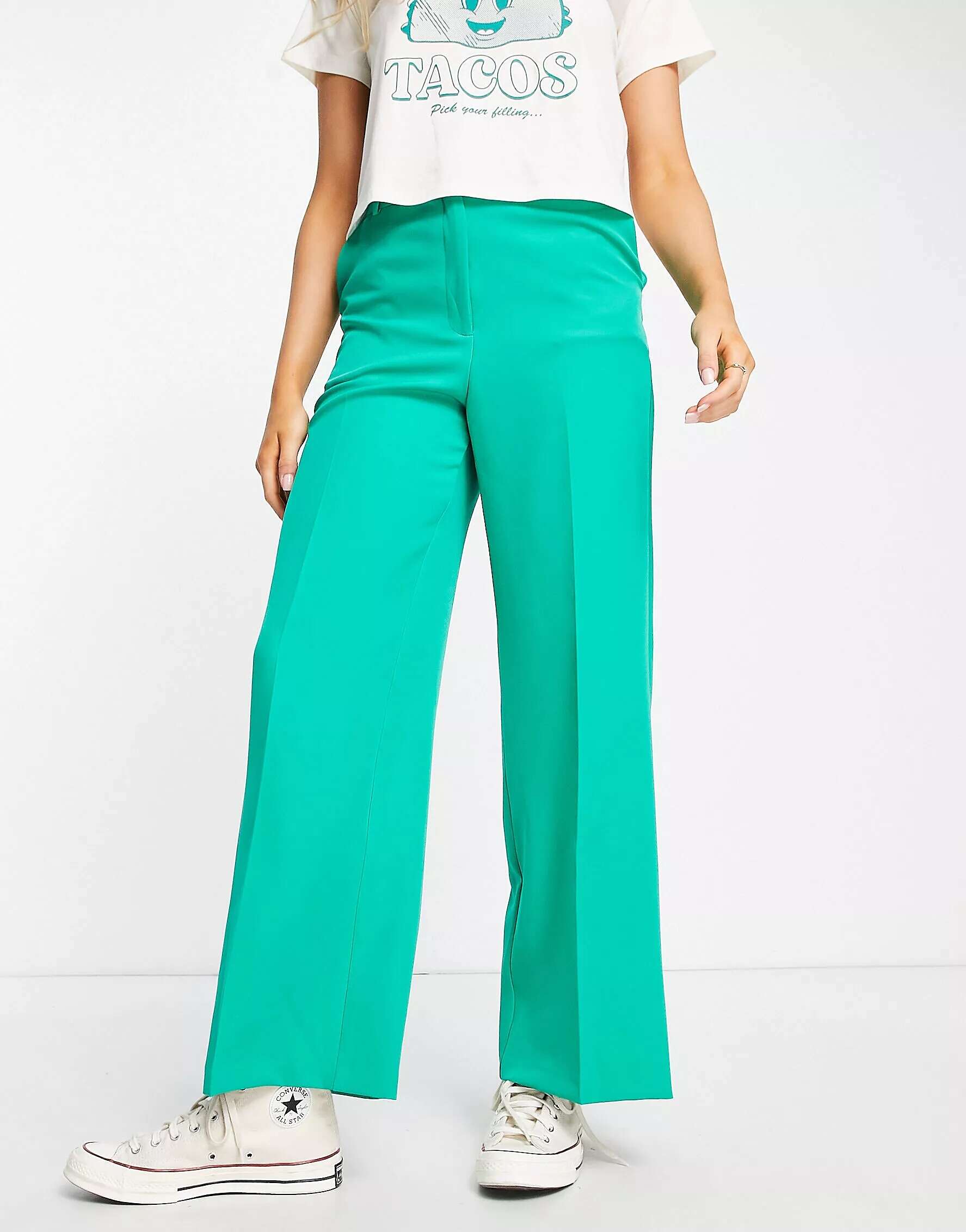 цена Скроенные широкие брюки New Look ярко-зеленого цвета