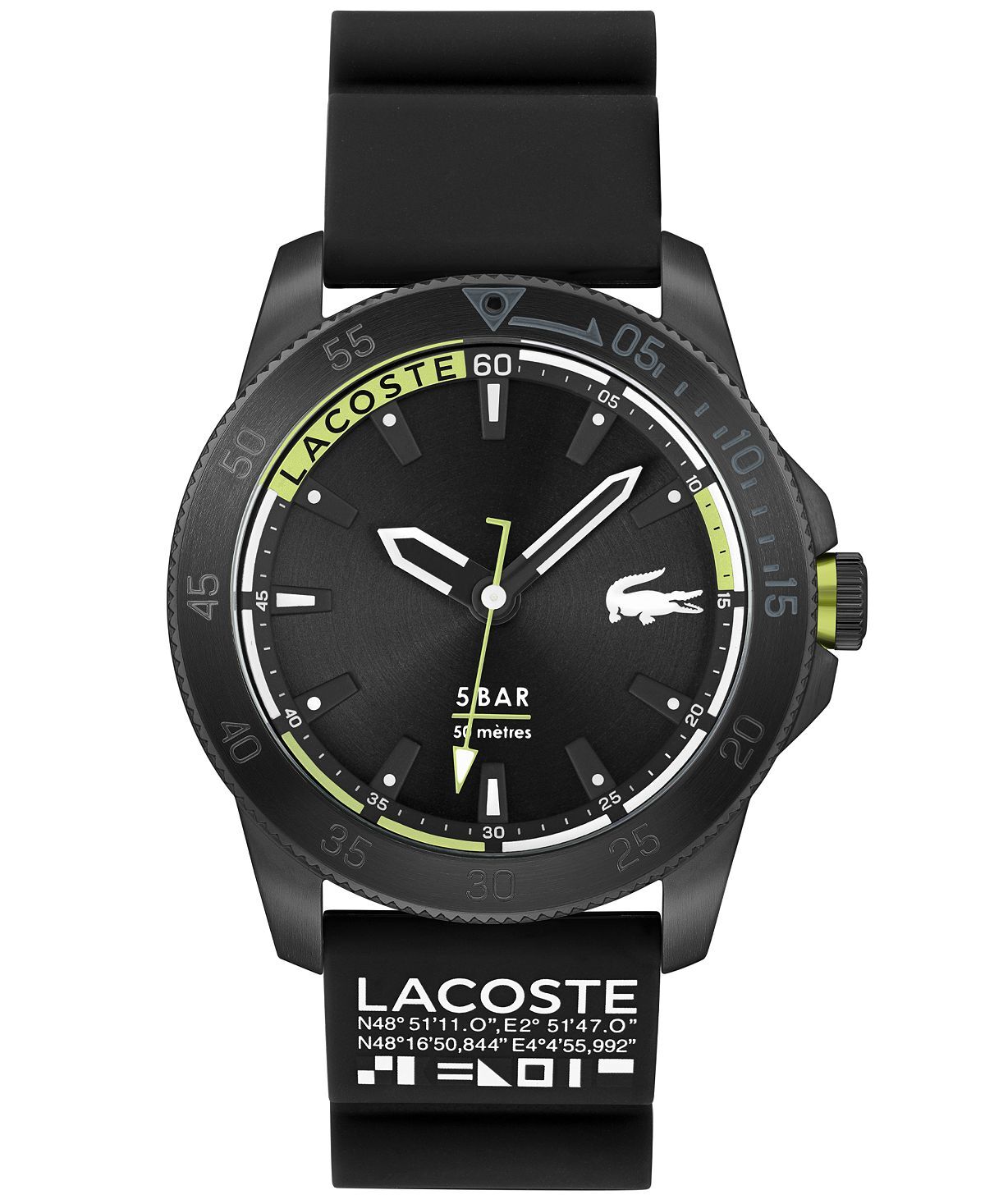 

Мужские часы Regatta с черным силиконовым ремешком, 46 мм Lacoste