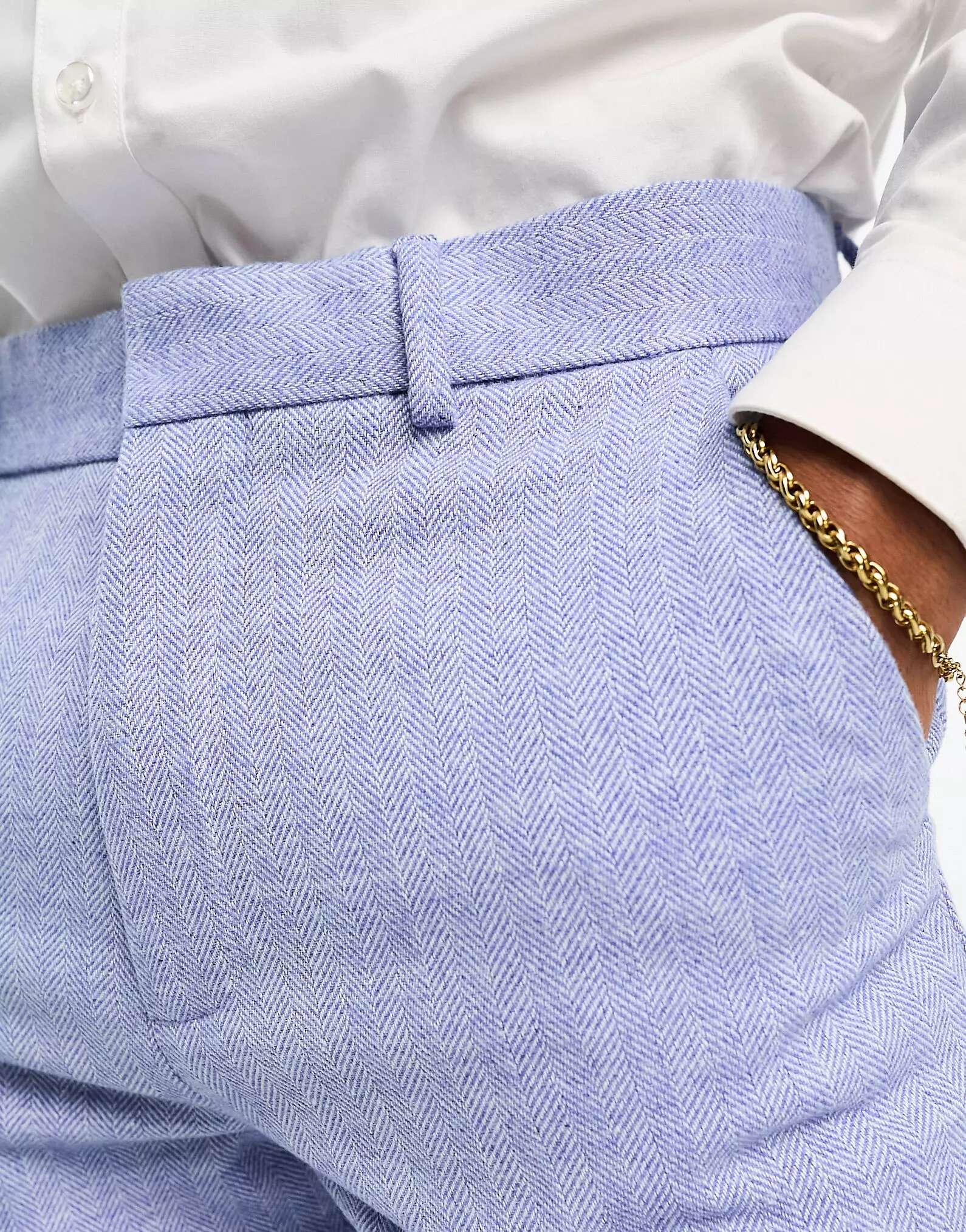Синие узкие брюки из смесовой шерсти ASOS с рисунком елочка