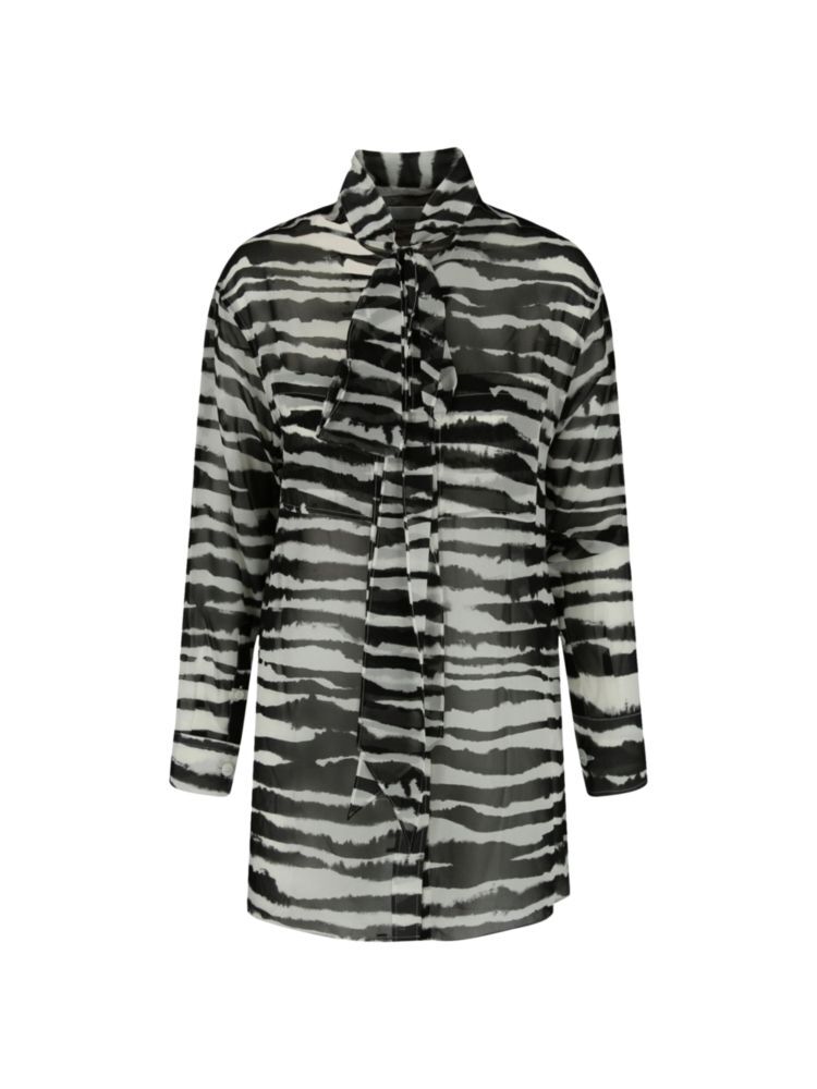 

Длинная шелковая рубашка с принтом Burberry, цвет Black White