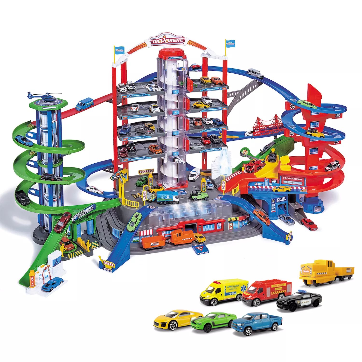 Игровой набор Dickie Toys Majorette Super City Garage с 6 литыми машинками Dickie Toys dickie toys трактор fendt monster