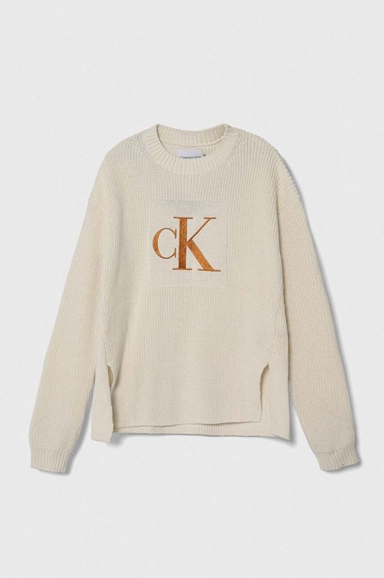 

Детский хлопковый свитер Calvin Klein Jeans, бежевый