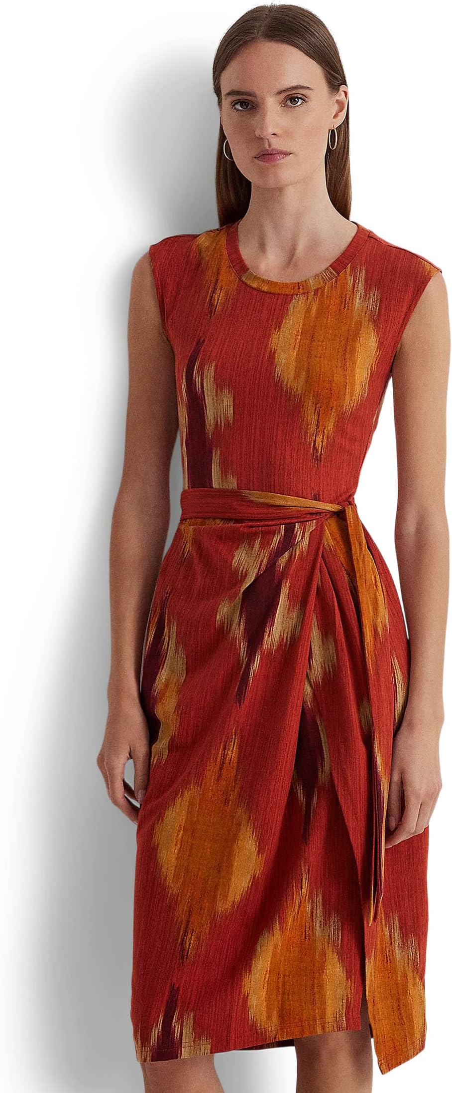 Платье больших размеров с геопринтом Shantung и завязкой на талии LAUREN Ralph Lauren, цвет Fuchsia Multi