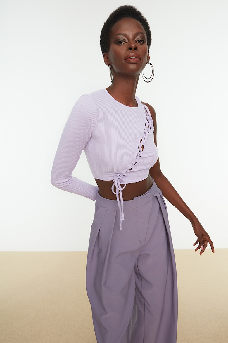 Короткая блузка с одним рукавом и завязкой Trendyol, фиолетовый