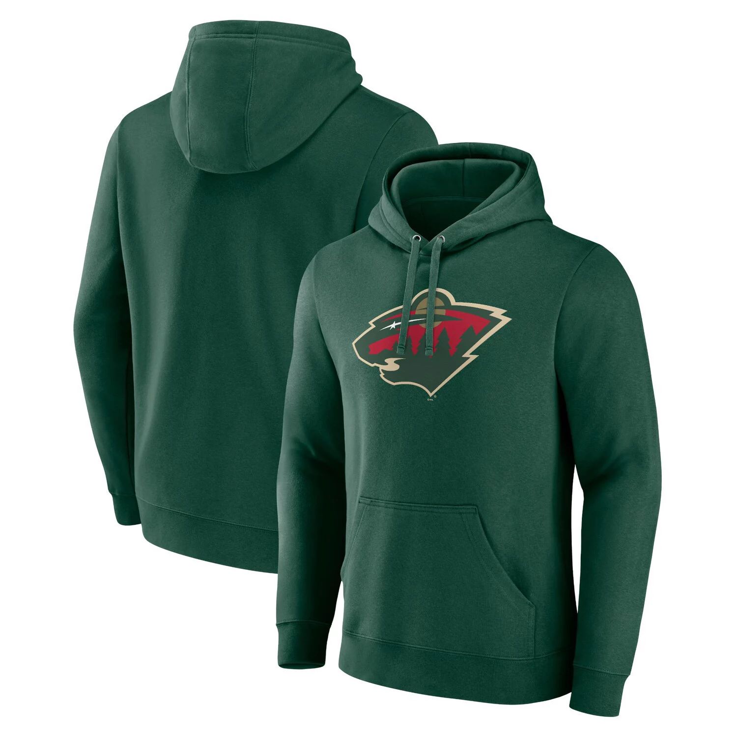 цена Мужской зеленый пуловер с логотипом Minnesota Wild Primary с капюшоном и логотипом Fanatics