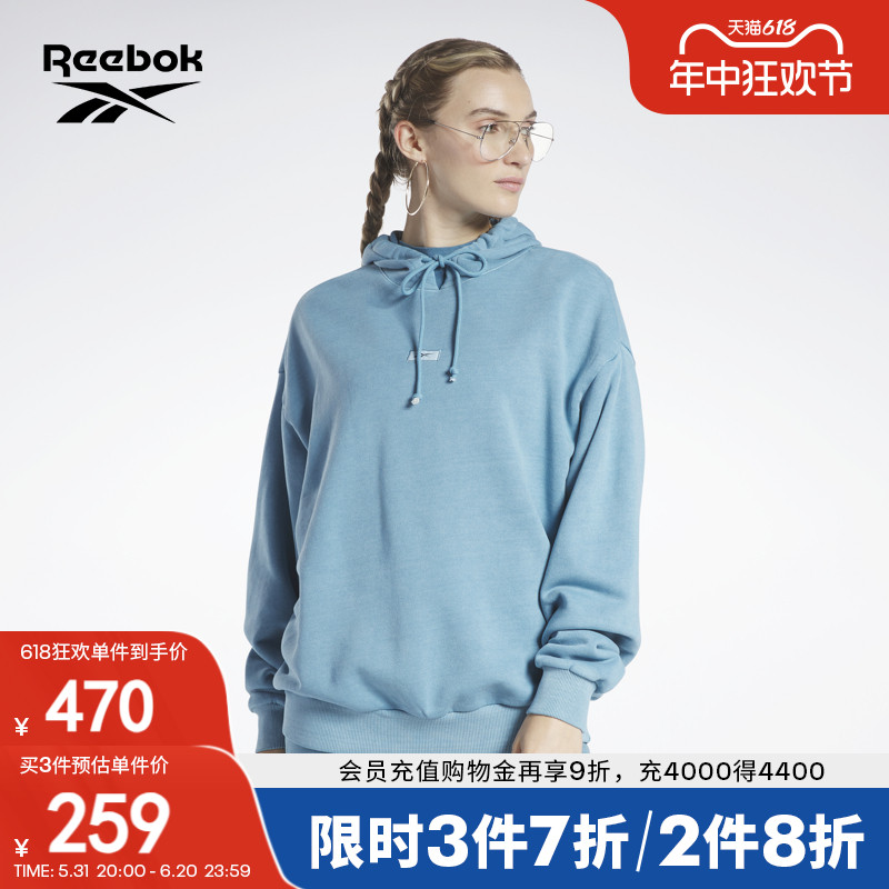 

Толстовка женская Reebok с капюшоном, светло-синий