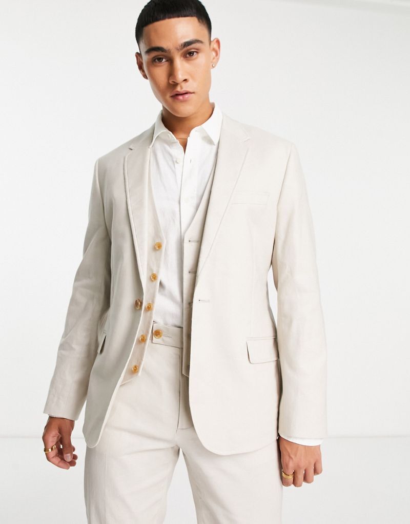 

Узкий льняной костюмный пиджак ASOS DESIGN