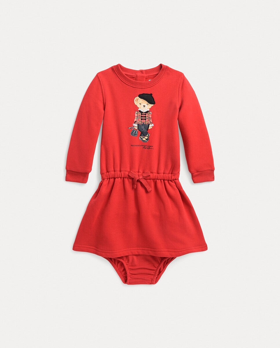 

Красное платье для девочки с мишкой-поло Polo Ralph Lauren, красный