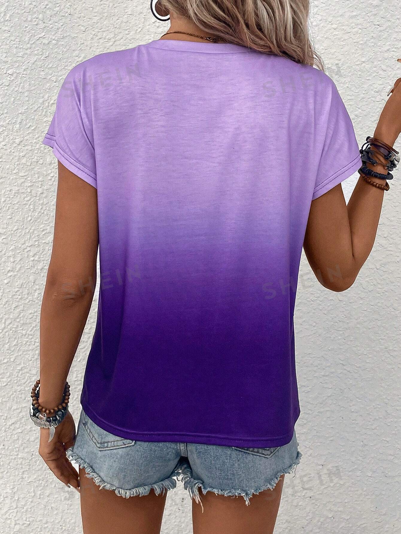 SHEIN LUNE Женская футболка с рукавами «летучая мышь» и омбре тай-дай, фиолетовый