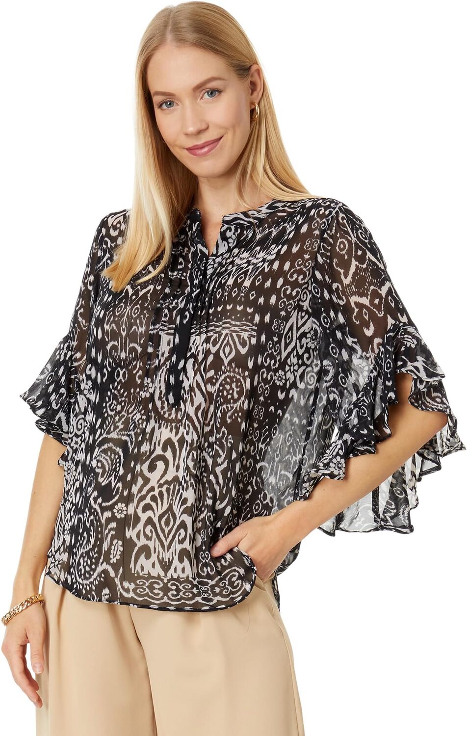 

Блузка с рукавами и рюшами Vince Camuto, цвет Rich Black