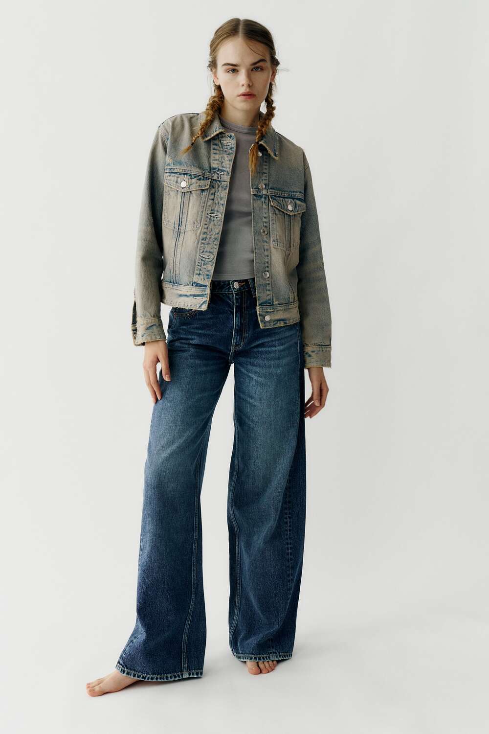

Джинсы trf широкие ноги, полная длина, обычная талия Zara, темно-синий