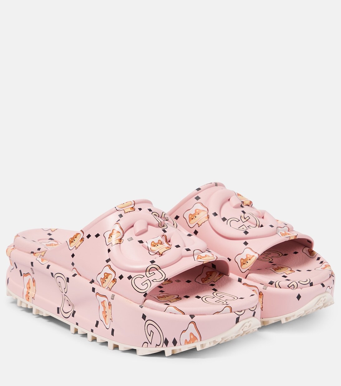 

Резиновые шлепанцы с принтом GG Gucci, розовый